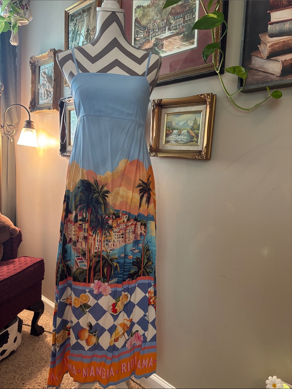 Marshalls Blue Tropical Print Maxi Dress